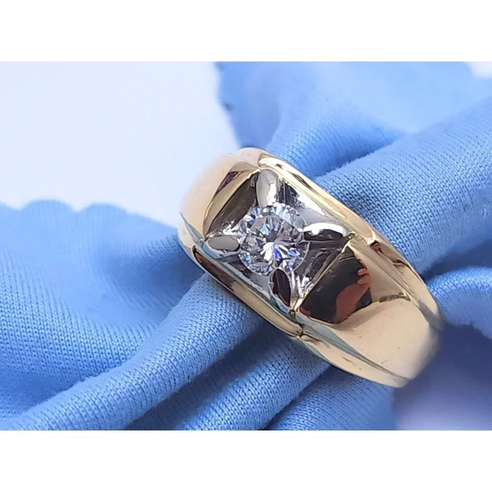 Unique 14K Solid Two Tone Multi Color Gold Designer Diamond Men's Ring - Size 9
